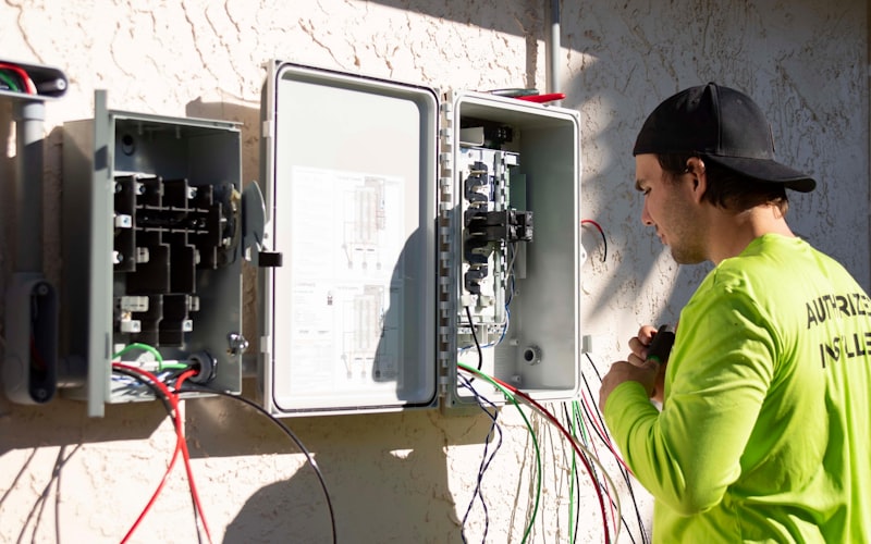 Electrician working on residential electrical panels